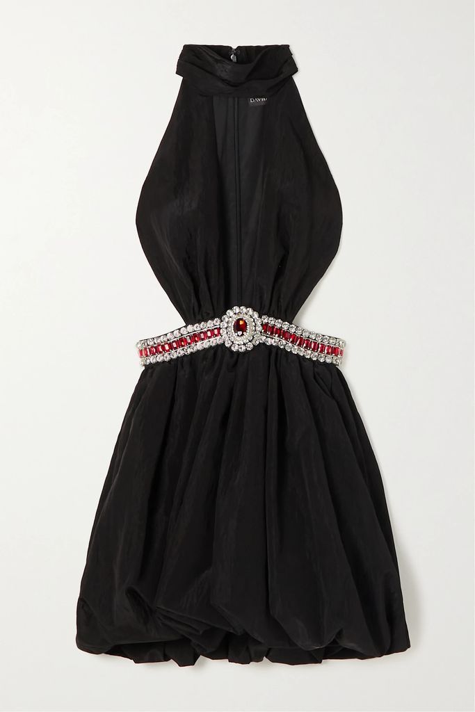 Embellished Cutout Taffeta Mini Dress - Black