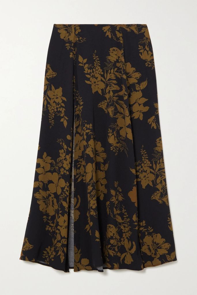 Zoe Floral-print Crepe Midi Skirt - Black