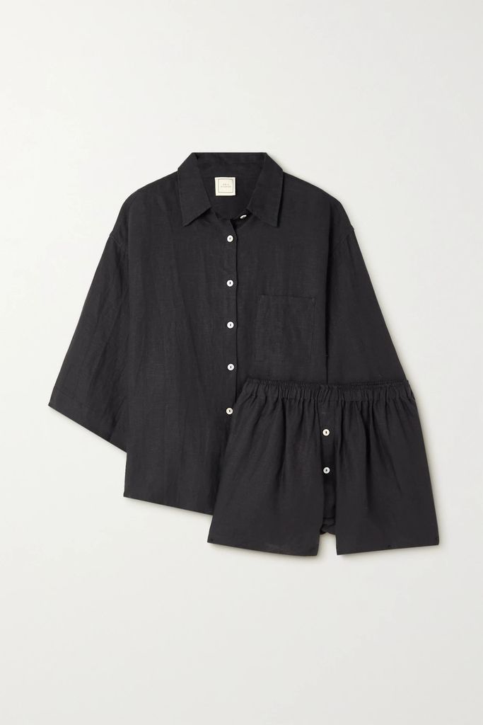 The 03 Washed-linen Shirt And Shorts Set - Black