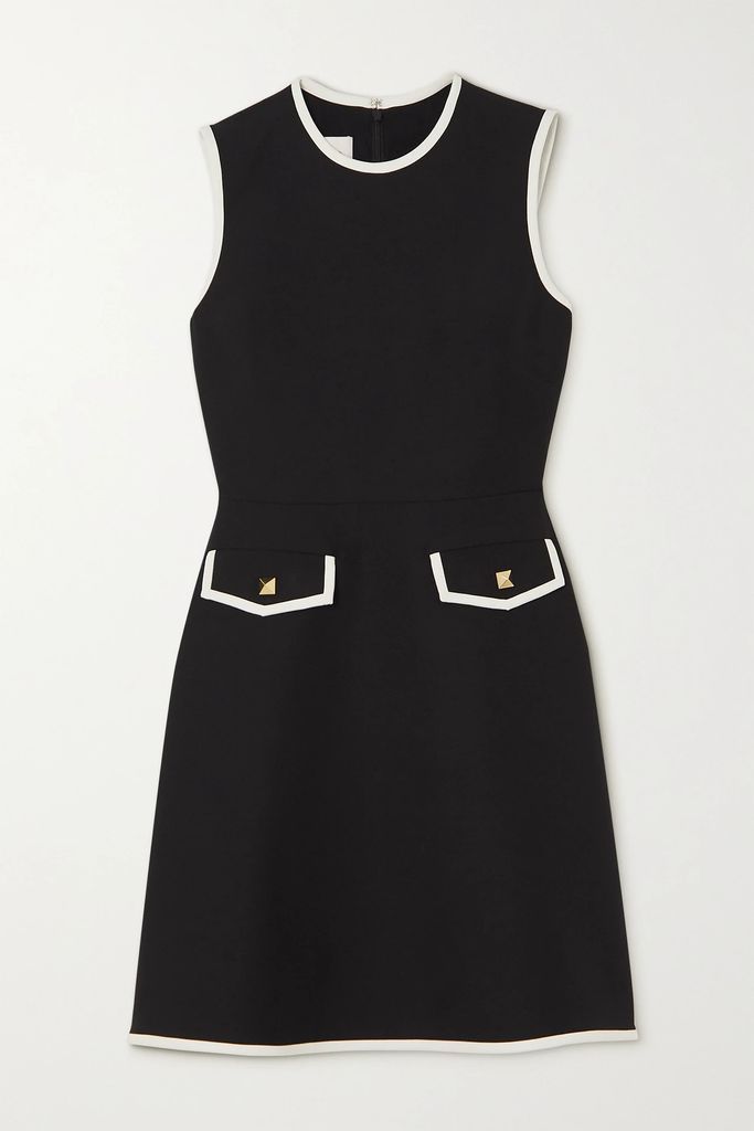 Embellished Piped Wool And Silk-blend Knitted Dress - Black