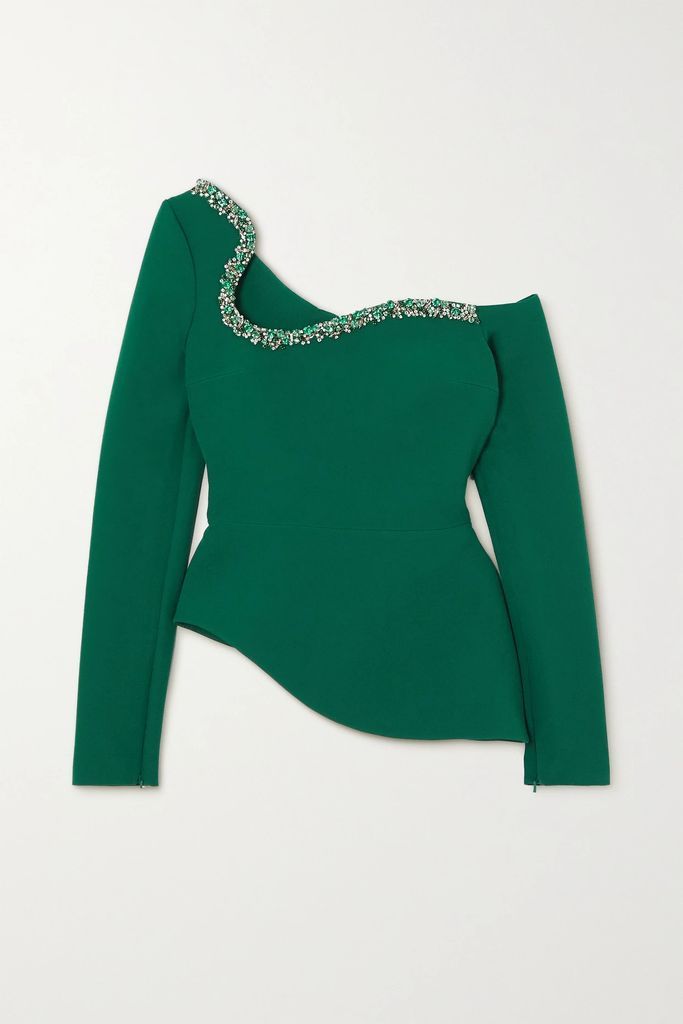 Aime Asymmetric Crystal-embellished Crepe Top - Forest green