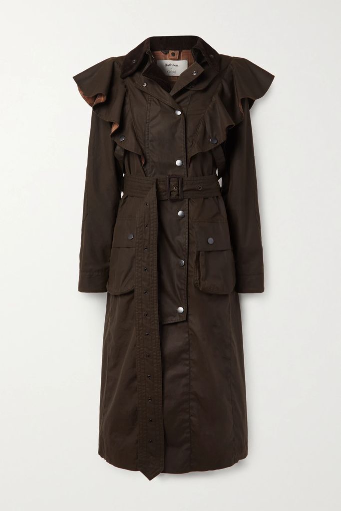 + Barbour Ruffled Belted Coated-cotton Trench Coat - Brown