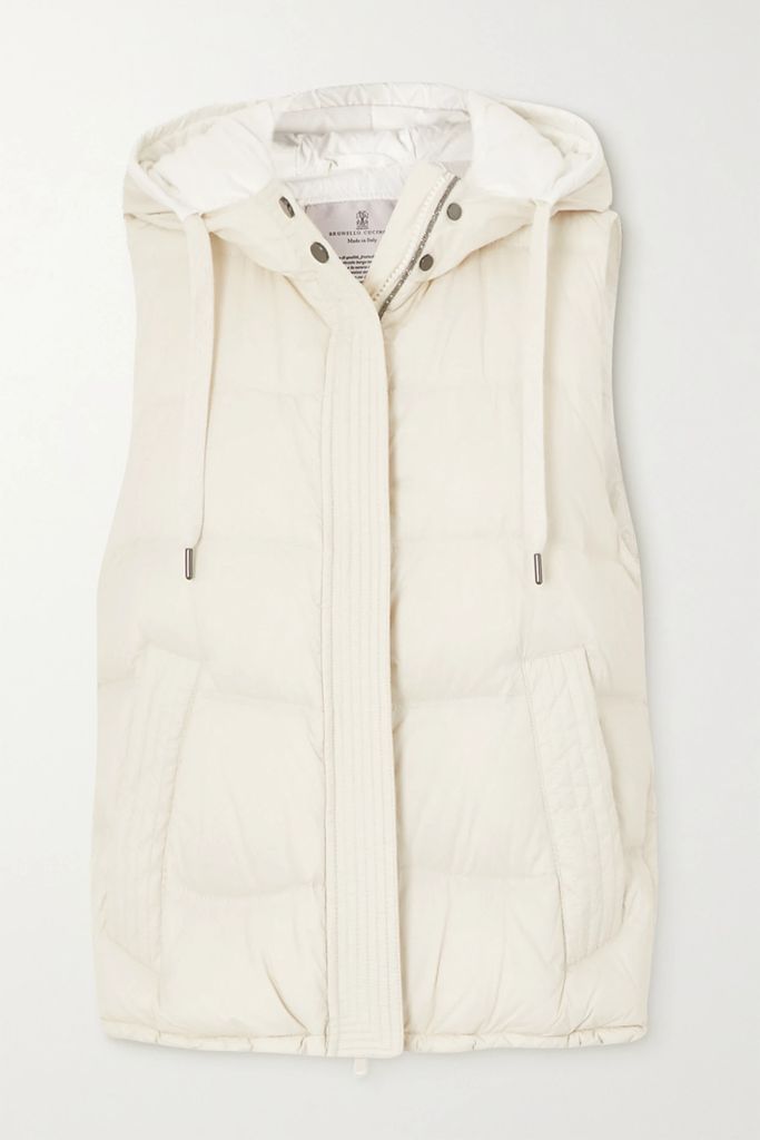 Hooded Quilted Shell Down Vest - Cream