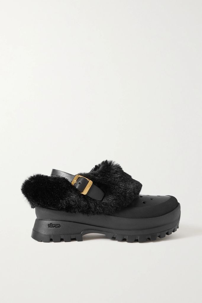 Trace Faux Fur, Vegetarian Leather And Rubber Clogs - Black