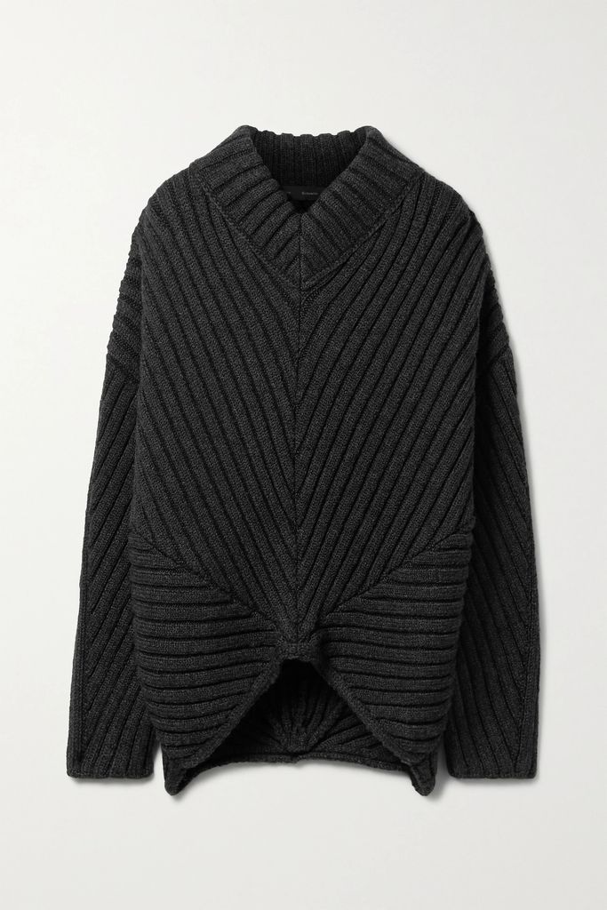 Oversized Asymmetric Ribbed Wool-blend Sweater - Charcoal
