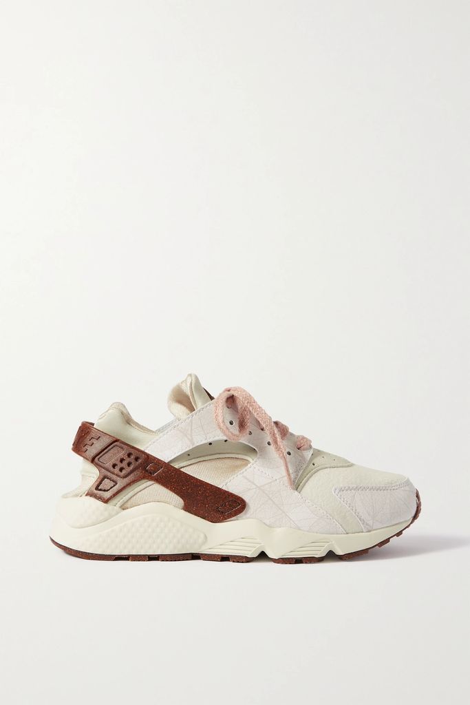 Air Huarache Printed Faux Leather, Neoprene And Recycled Cork Sneakers - White