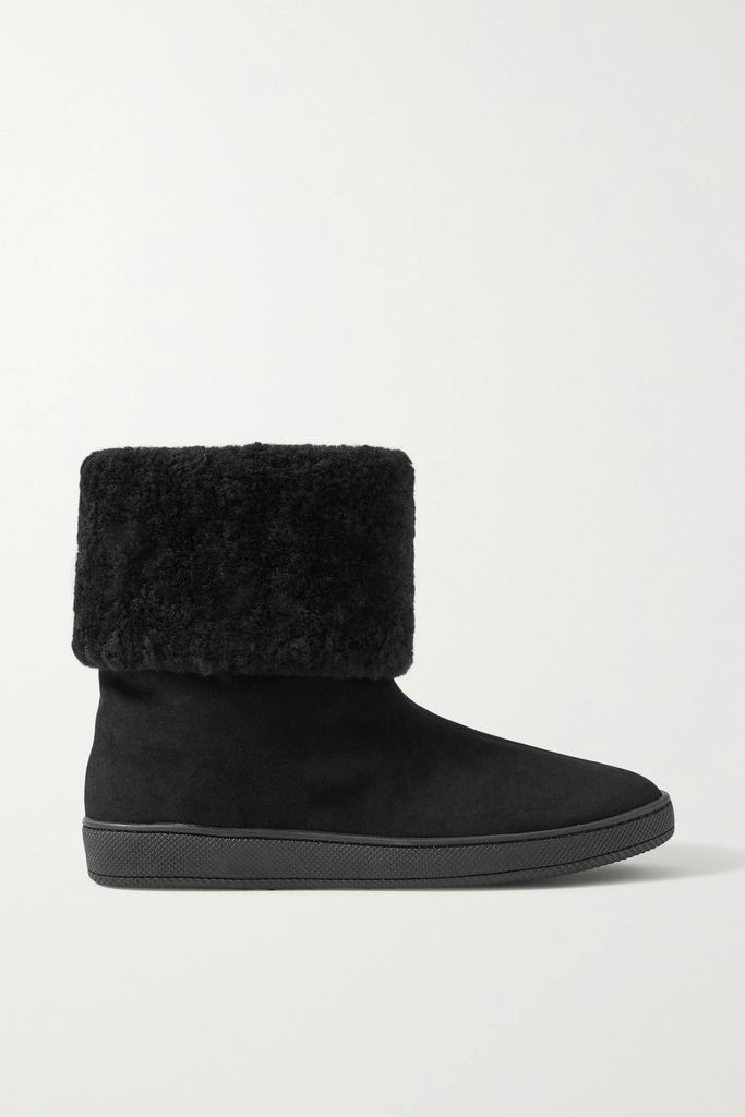 Shearling-trimmed Suede Boots - Black