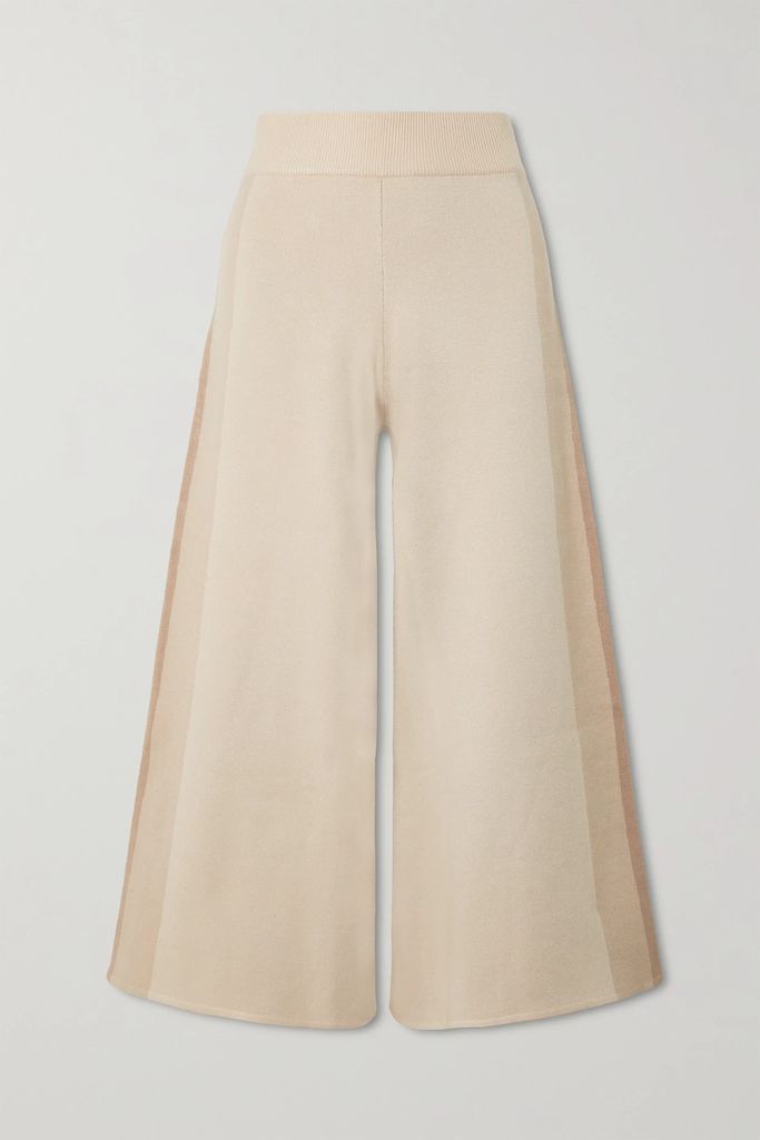 Suki Cropped Color-block Knitted Wide-leg Pants - Beige