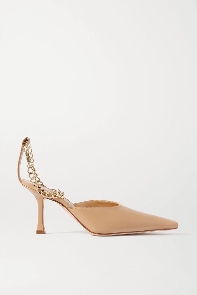 Lucrezia Chain-embellished Leather Pumps - Neutral