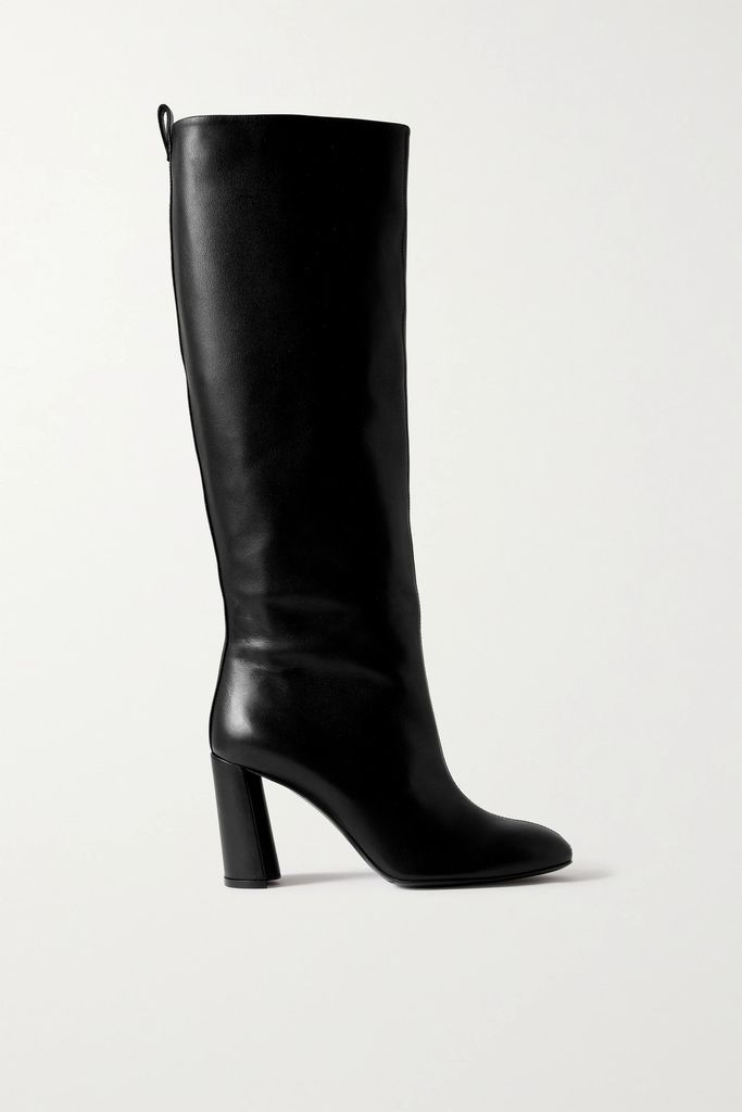 Tall Leather Knee Boots - Black
