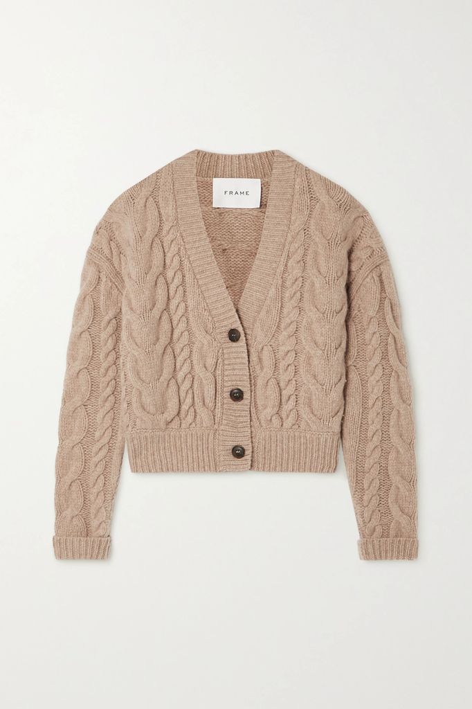 Cropped Cable-knit Wool Cardigan - Beige