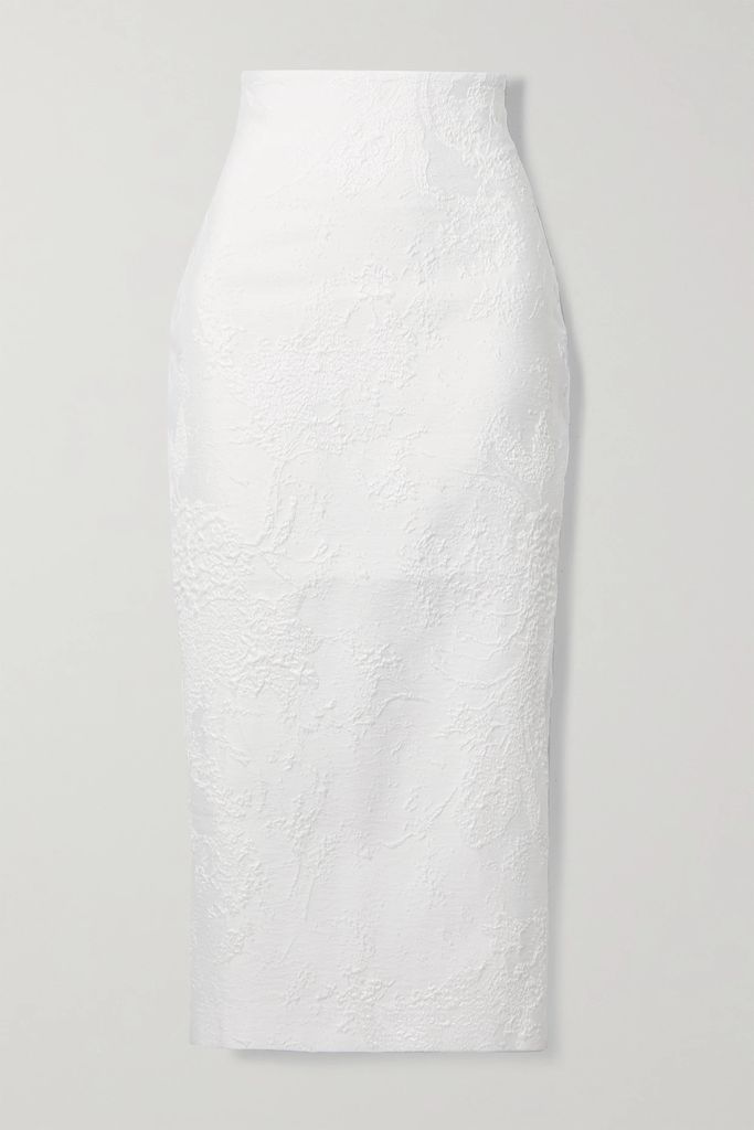 Metallic Jacquard Midi Skirt - White