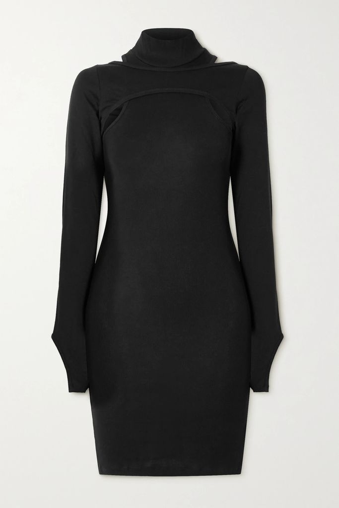 Convertible Cutout Ribbed Cotton-jersey Mini Dress - Black