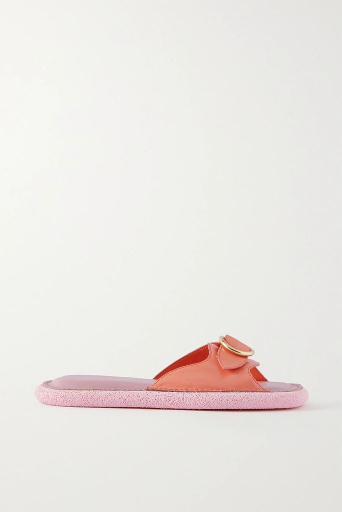 Buckled Leather Slides - Pink