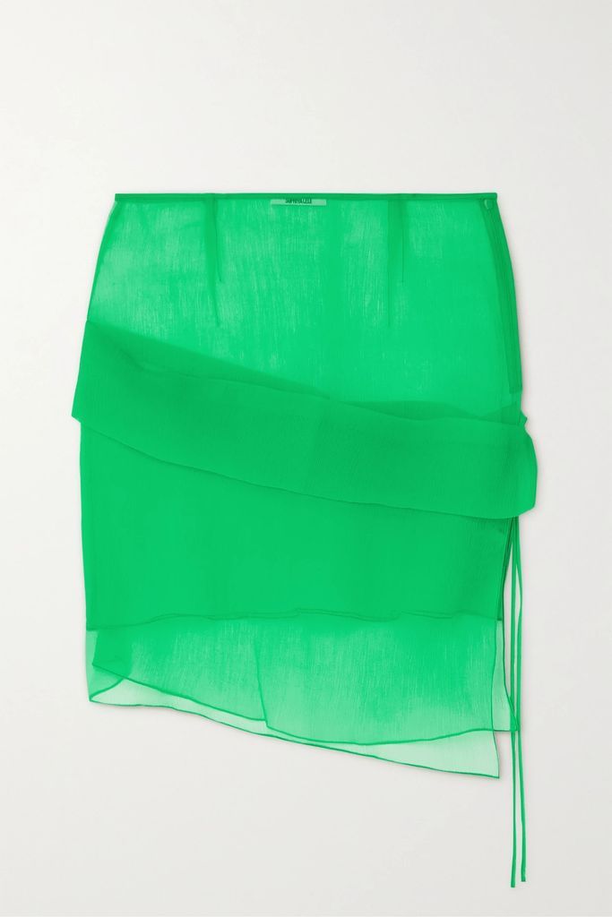 Wrap-effect Layered Silk-crepon Mini Skirt - Green