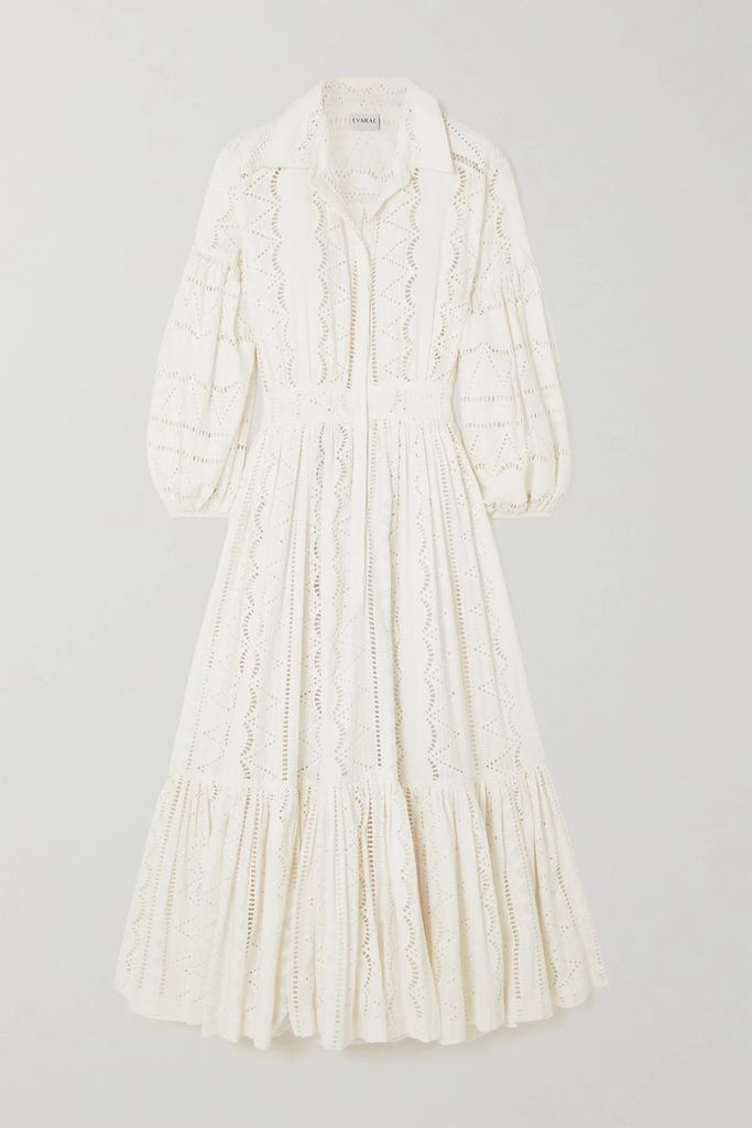 + Net Sustain Sienna Tiered Broderie Anglaise Cotton Midi Dress - White