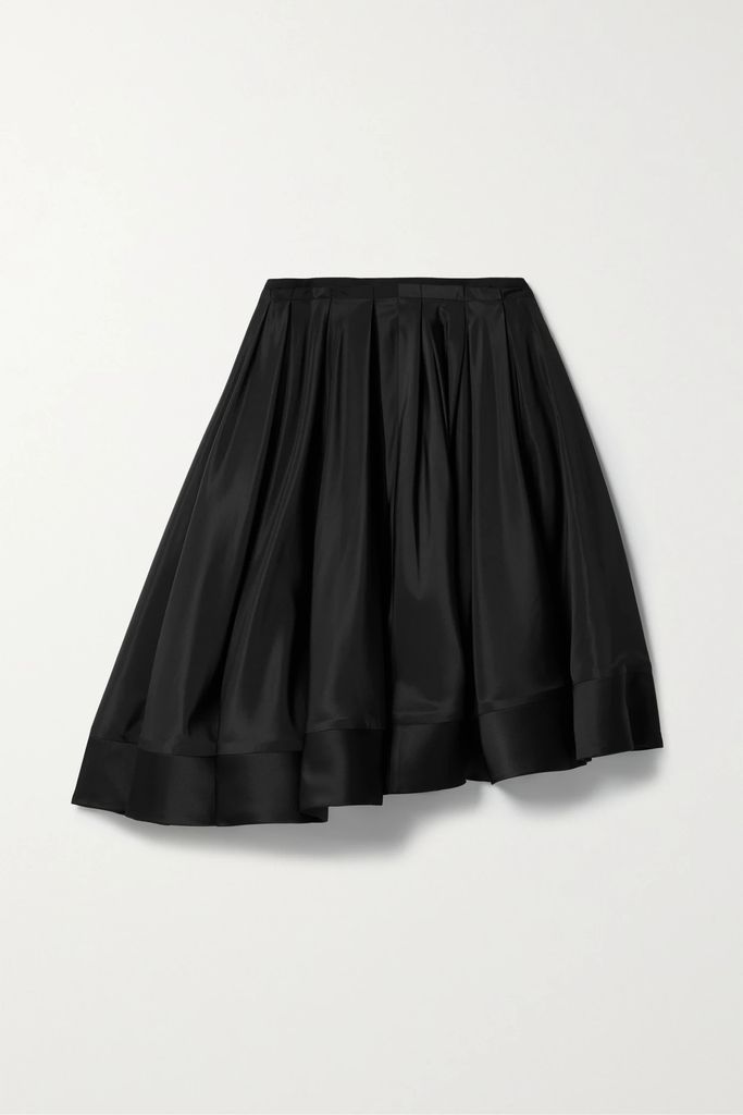 Asymmetric Pleated Taffeta Skirt - Black