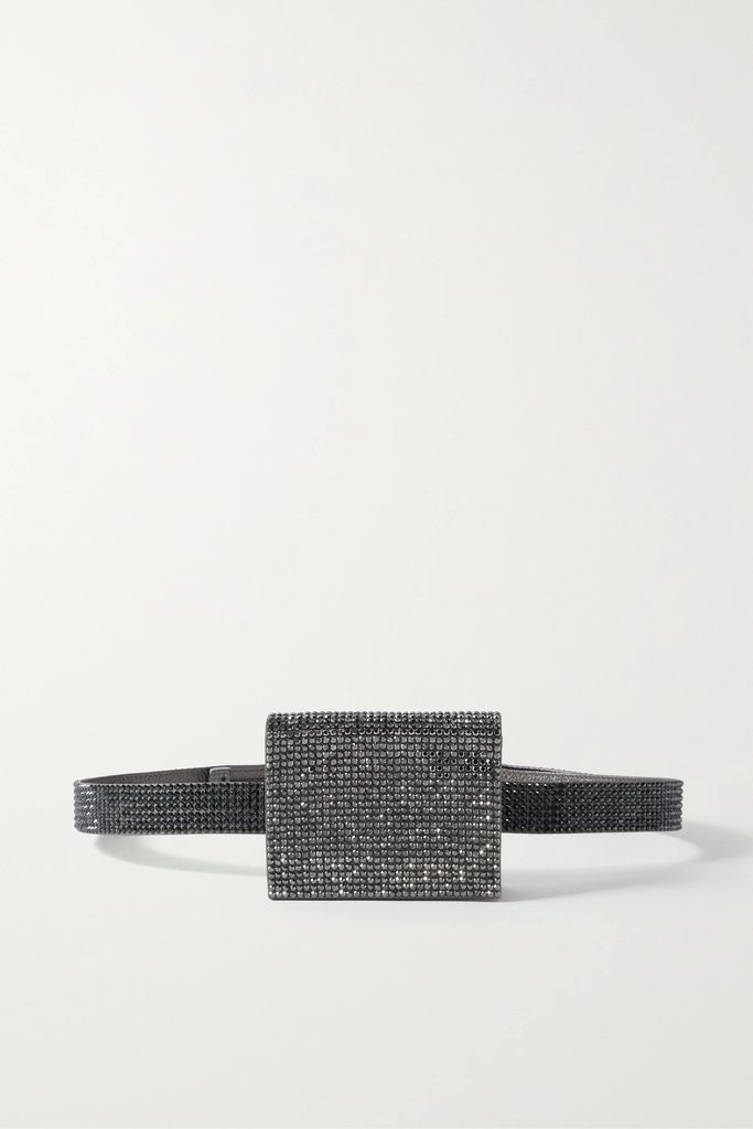 Convertible Crystal-embellished Metallic Textured-leather Belt Bag - one size