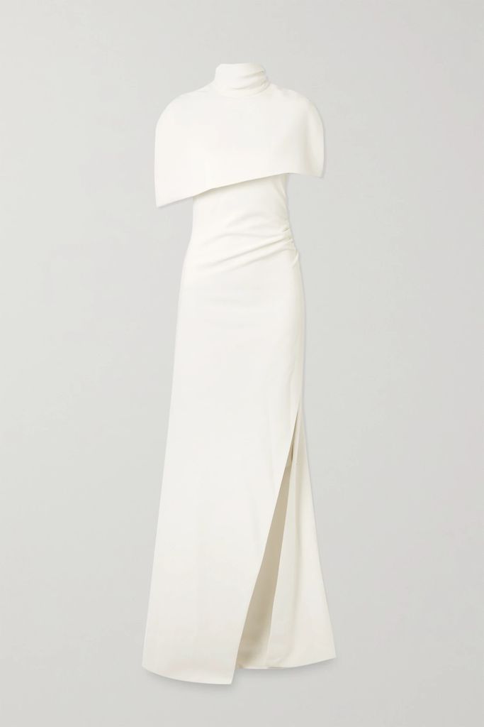 Cape-effect Crepe Gown - White