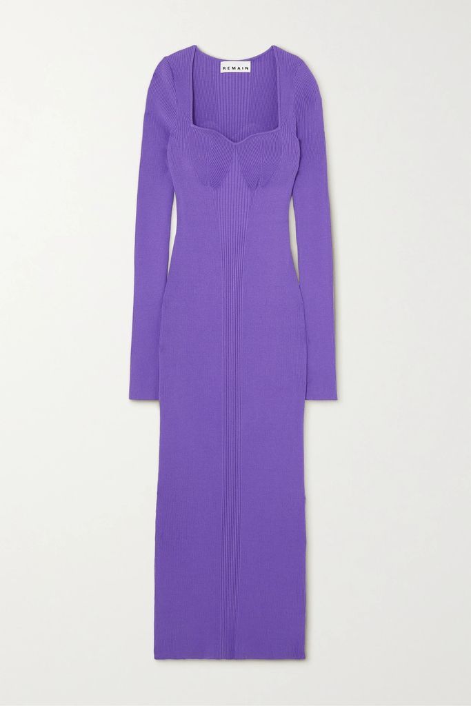 Sylia Ribbed-knit Midi Dress - Purple