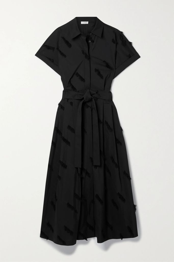 Upland Belted Fringed Cotton-poplin Midi Shirt Dress - Black