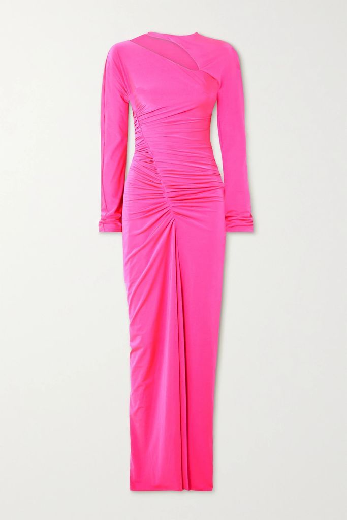 Asymmetric Cutout Ruched Stretch-jersey Maxi Dress - Pink