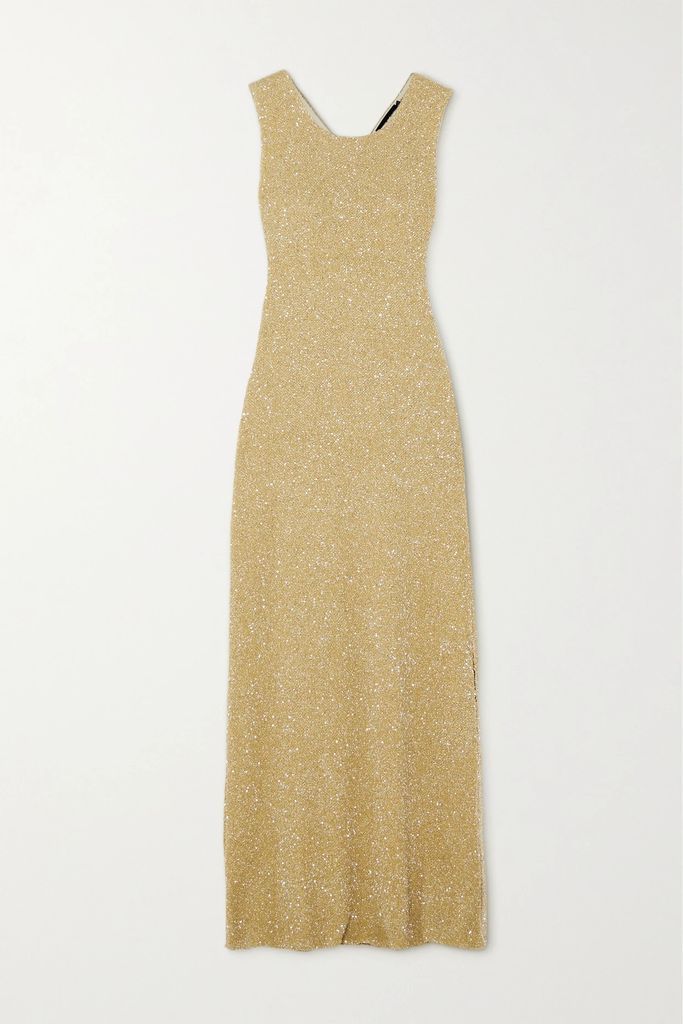 Cutout Sequined Knitted Maxi Dress - Gold