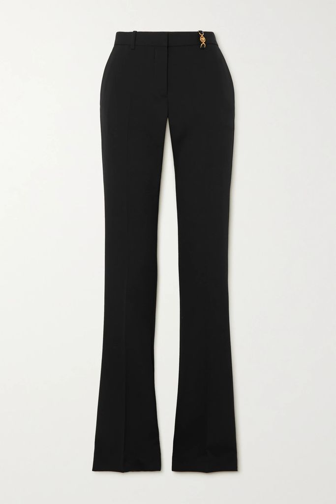Embellished Stretch-wool Flared Pants - Black