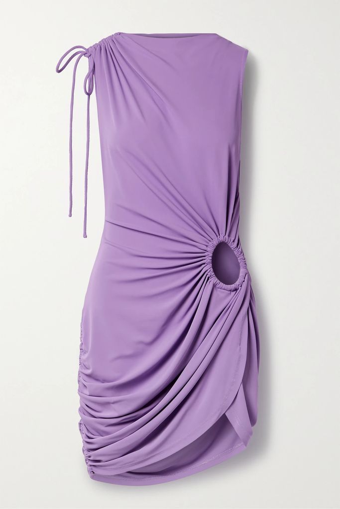 Cutout Ruched Stretch-jersey Mini Dress - Lavender