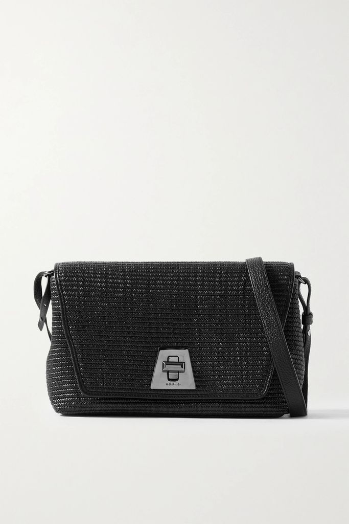 Anouk Small Leather-trimmed Raffia Shoulder Bag - Black