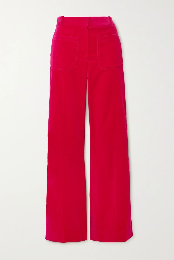 Alina Cotton-blend Velvet Straight-leg Pants - Pink
