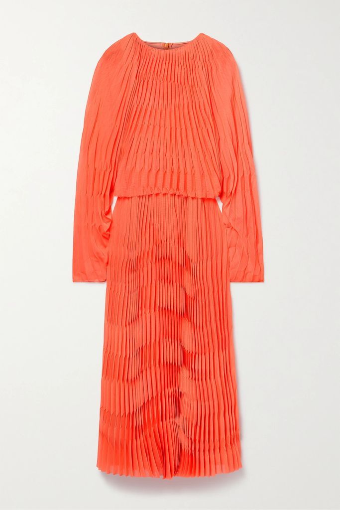 Coraline Layered Pleated Crepe Midi Dress - US0