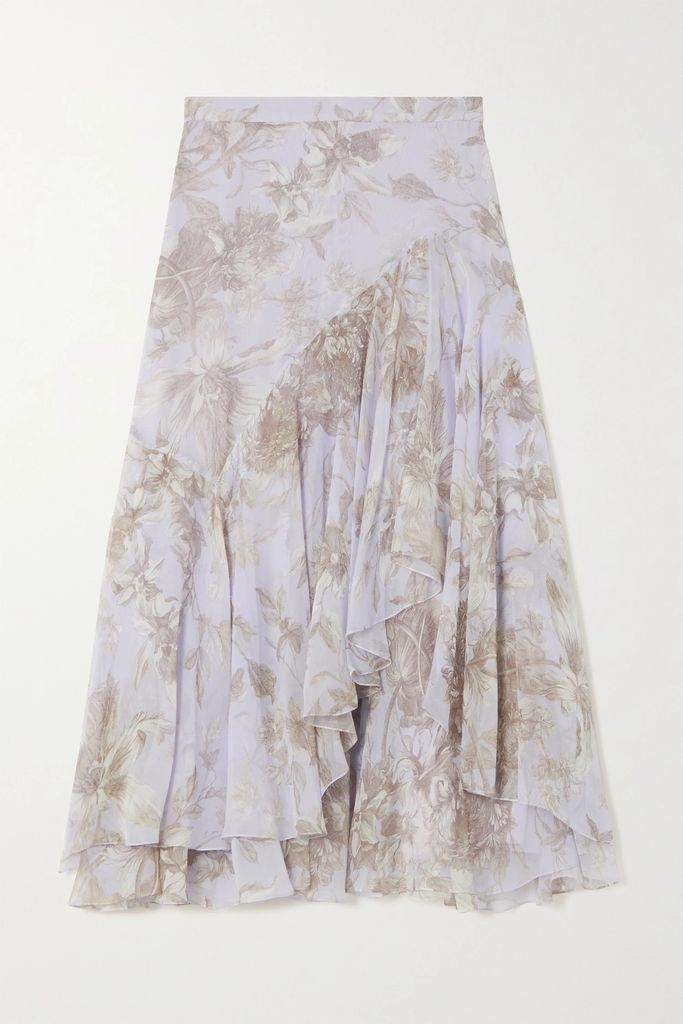 Harlow Asymmetric Floral-print Silk-georgette Midi Skirt - Lilac