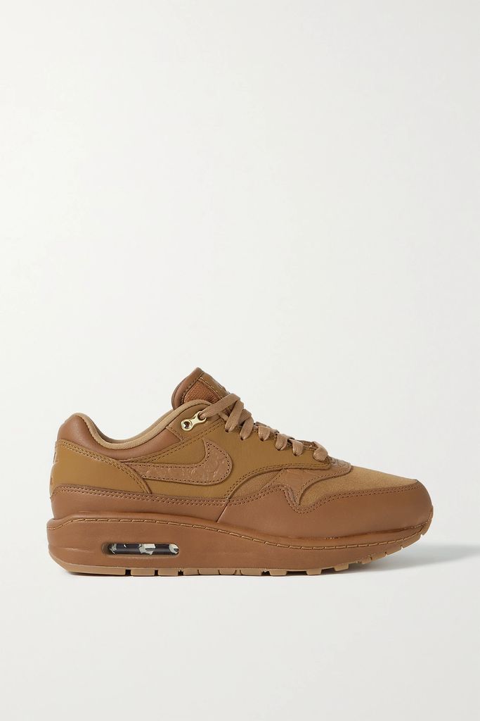 Air Max 1 Suede And Croc Effect-trimmed Leather Sneakers - Brown