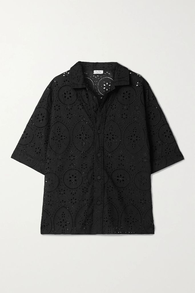 Isma Oversized Broderie Anglaise Cotton Shirt - Black
