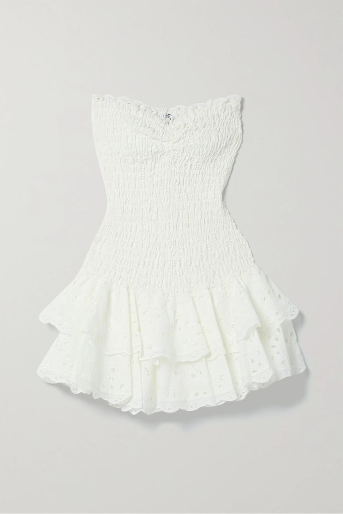 Megan Strapless Broderie Anglaise Cotton Mini Dress - White