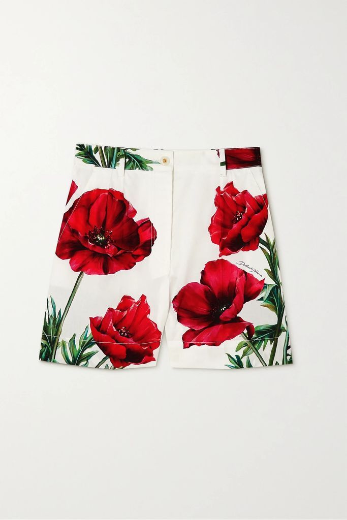 Floral-print Cotton Shorts - Red