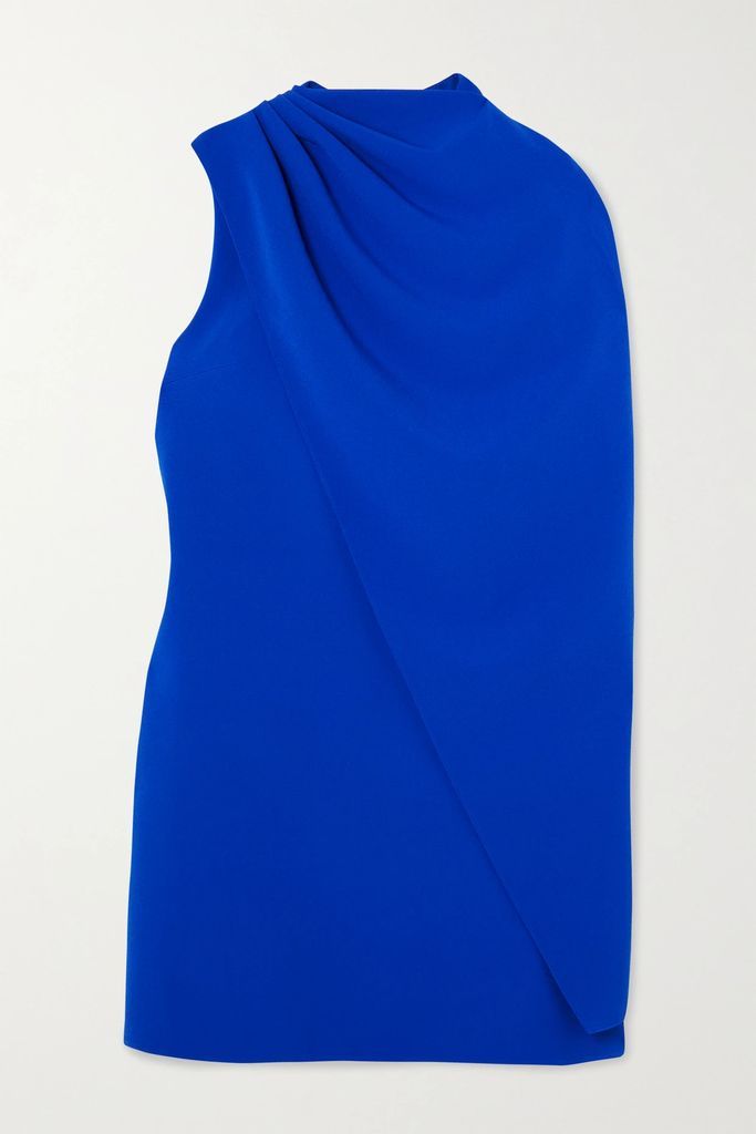 Margareta Asymmetric Cape-effect Crepe Mini Dress - Blue