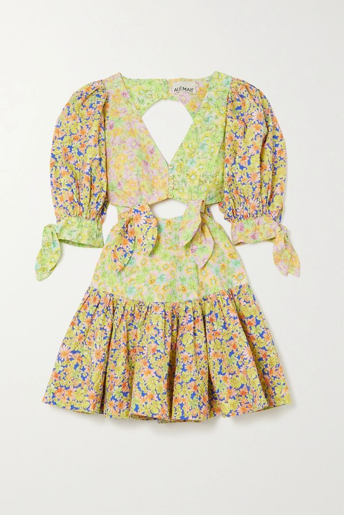 Daisy Floral-print Cutout Cotton Mini Dress - Green