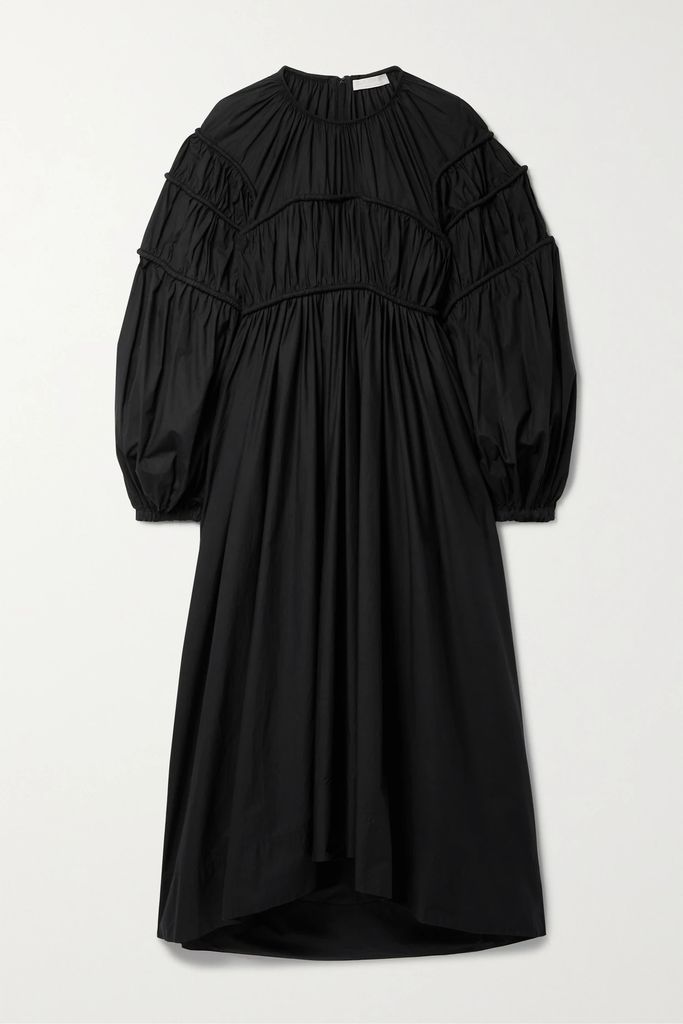 Viviana Gathered Cotton-poplin Midi Dress - Black