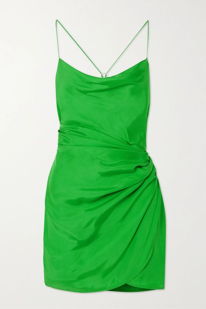 Shiroi Open-back Wrap-effect Silk Mini Dress - Green