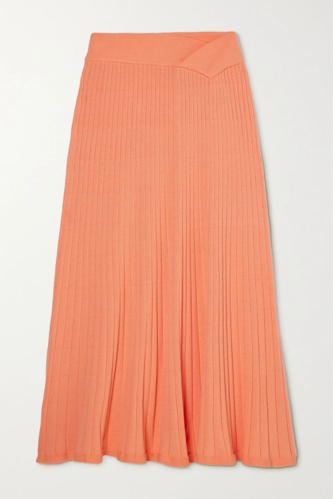 Celeste Ribbed Cotton-blend Midi Skirt - Coral