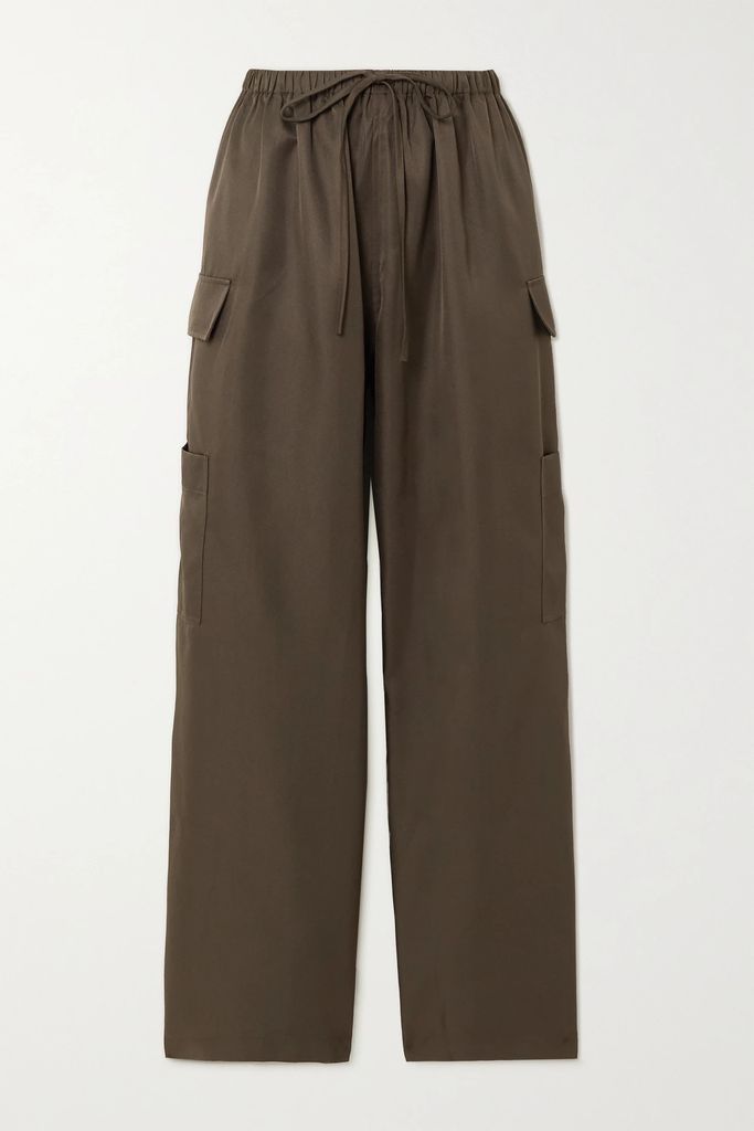 Ethan Satin Wide-leg Cargo Pants - Army green