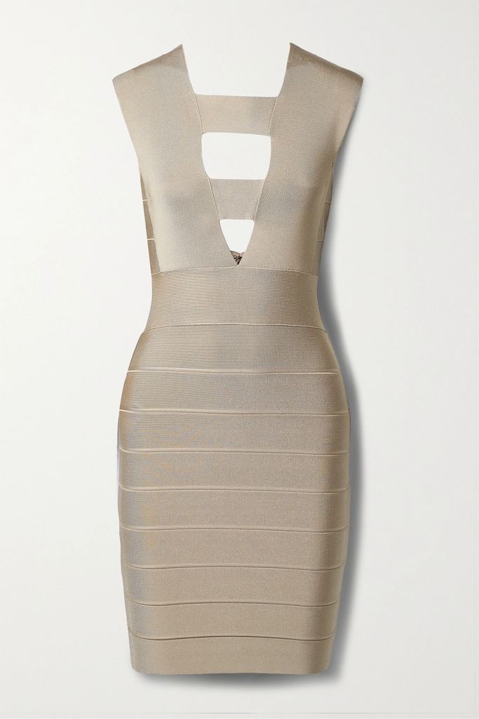 Icon Cutout Recycled-bandage Mini Dress - Beige