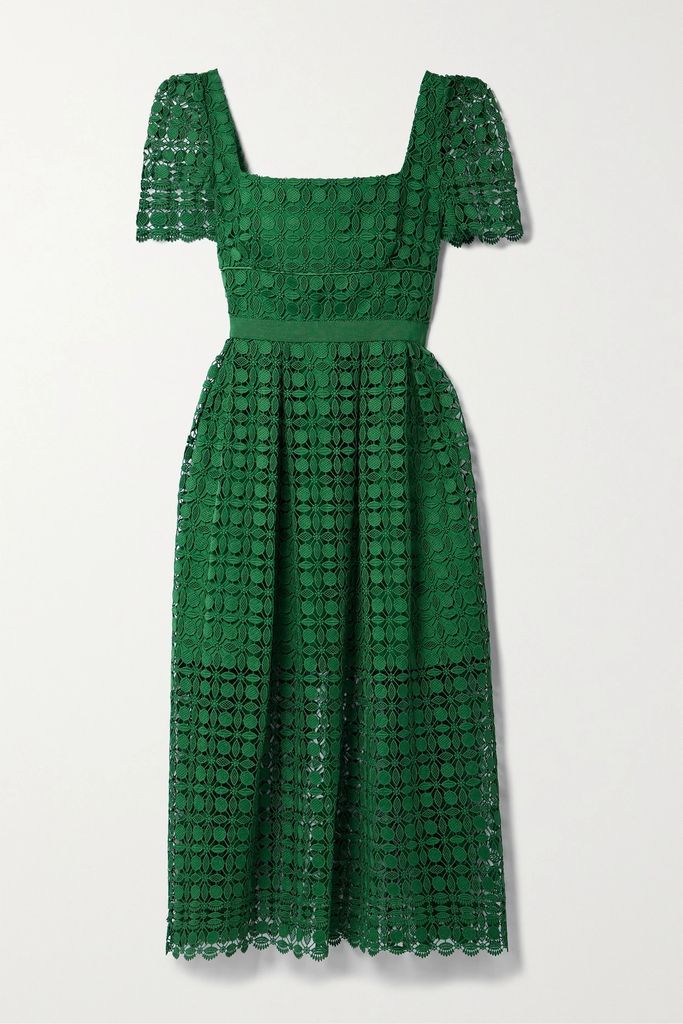 Grosgrain-trimmed Corded Lace Midi Dress - Emerald