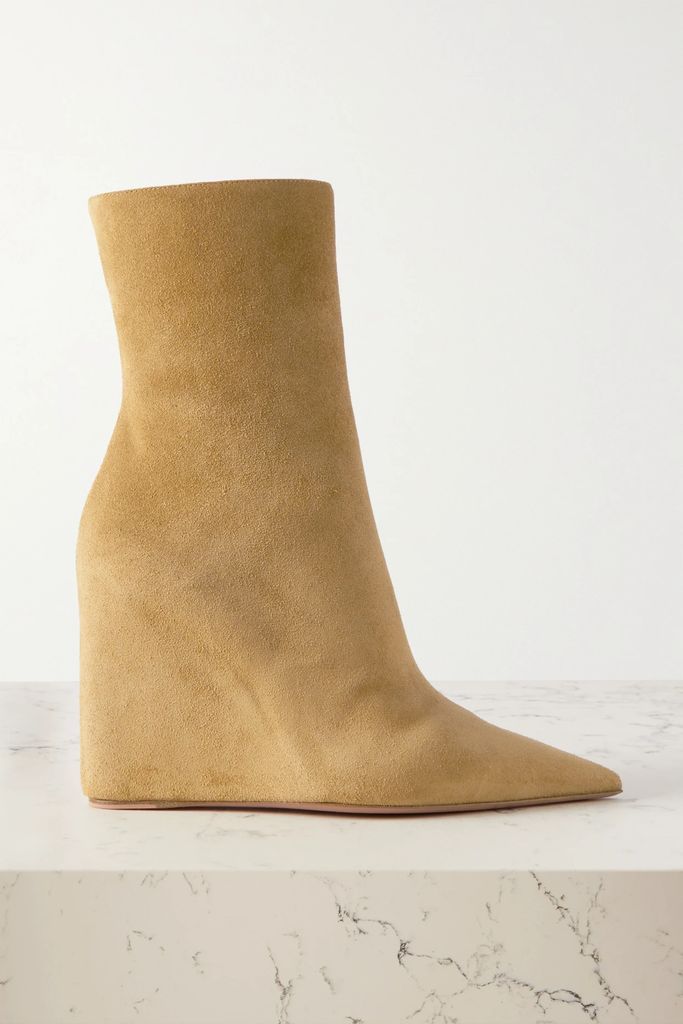Pernille Suede Wedge Ankle Boots - Tan