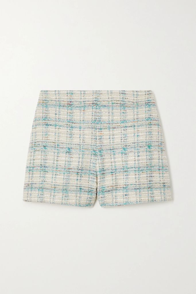 Checked Cotton-blend Tweed Shorts - Blue