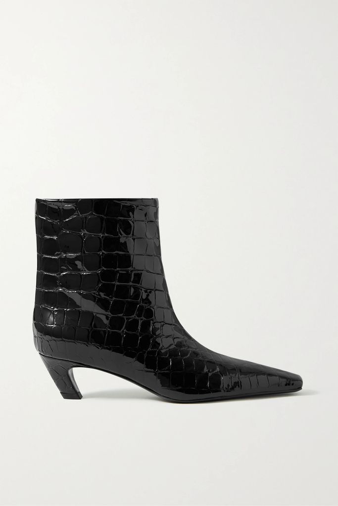 Arizona Croc-effect Leather Ankle Boots - Black
