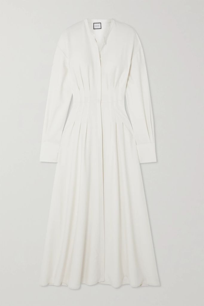 Pleated Wool-crepe Maxi Shirt Dress - Off-white