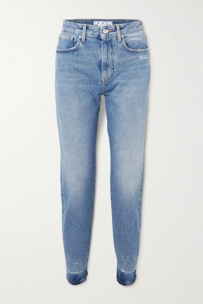 Corporate Distressed High-rise Slim-leg Jeans - Blue